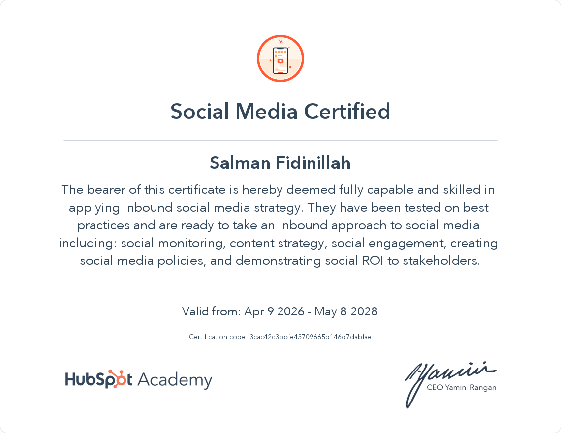 HubSpot Academy Social Media Certification